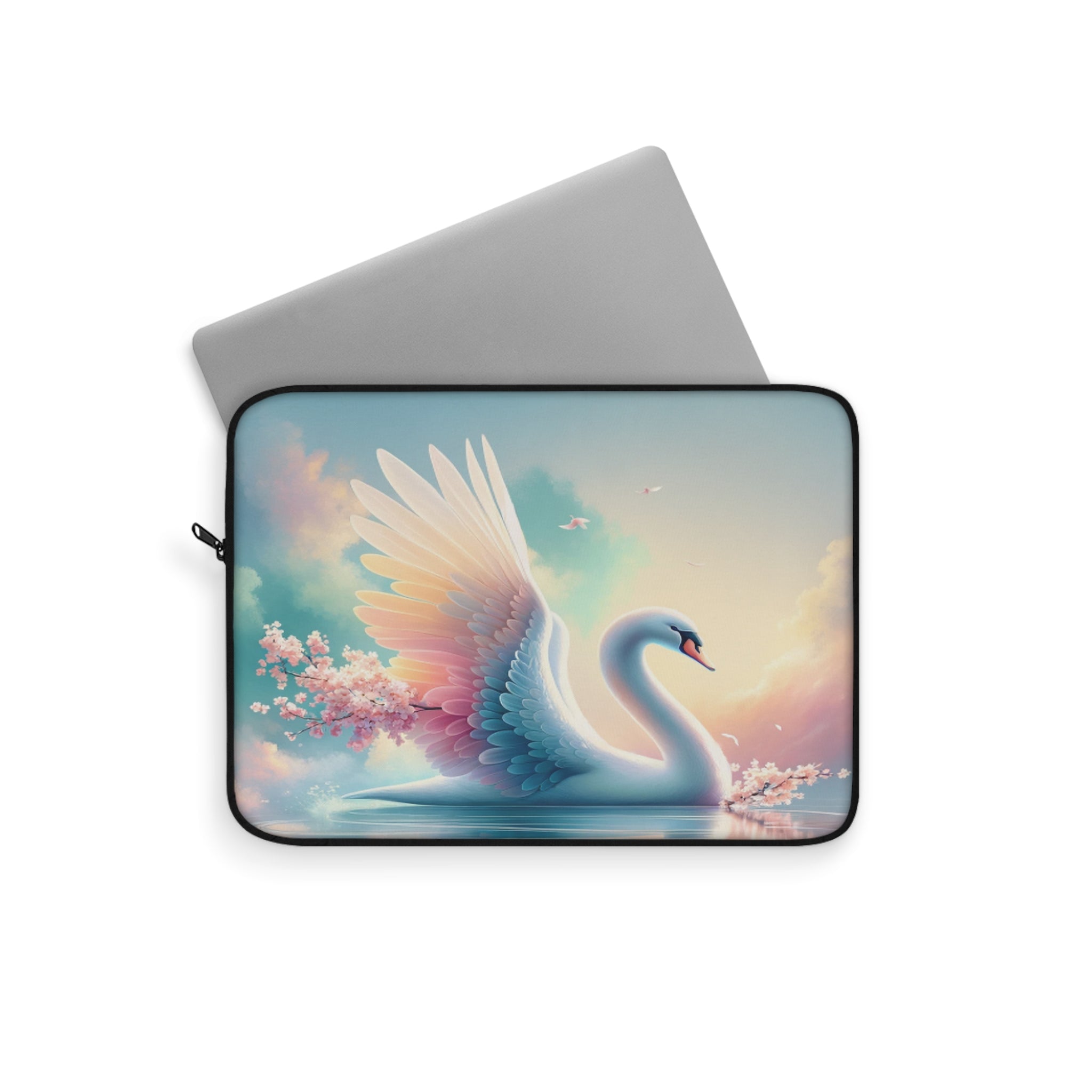 Beautiful Swan with pink flowers - Laptop Sleeve