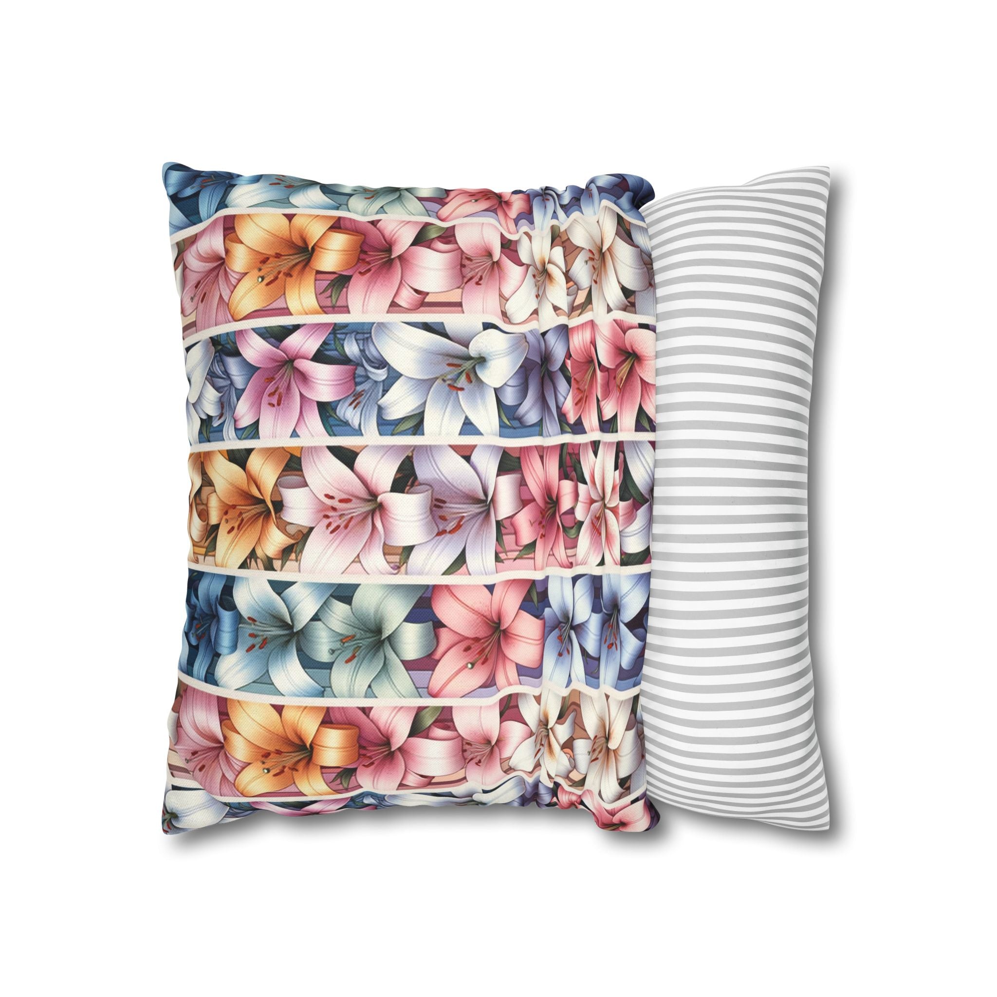 Pastel coloured Lilies in columns - Polyester Square Pillowcase