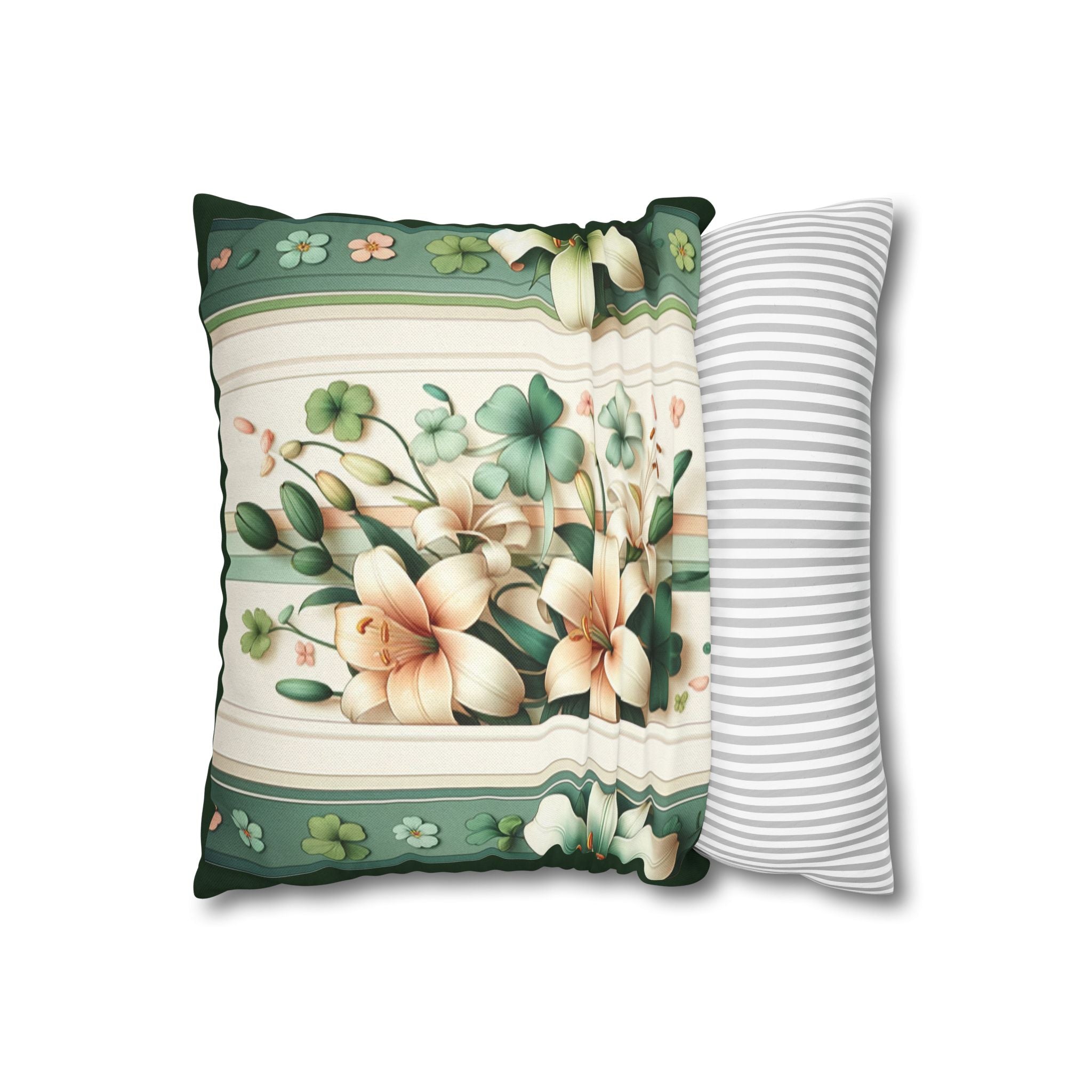 Green & peach coloured lilies - Polyester Square Pillowcase
