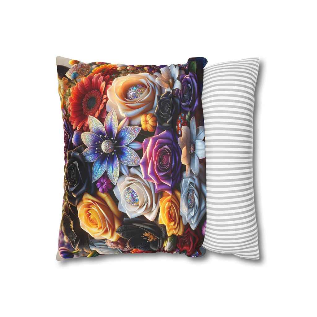 Colourful Bouquet of big flowers- Suede Square Pillowcase