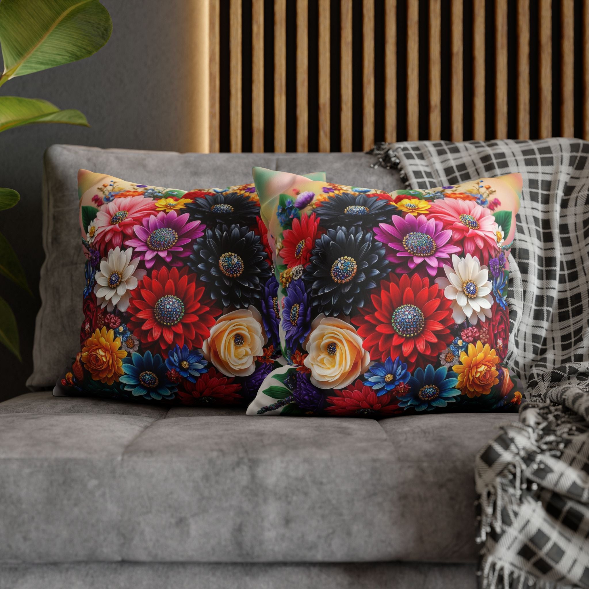 Colourful Bouquet of bright coloured flowers - Suede Square Pillowcase