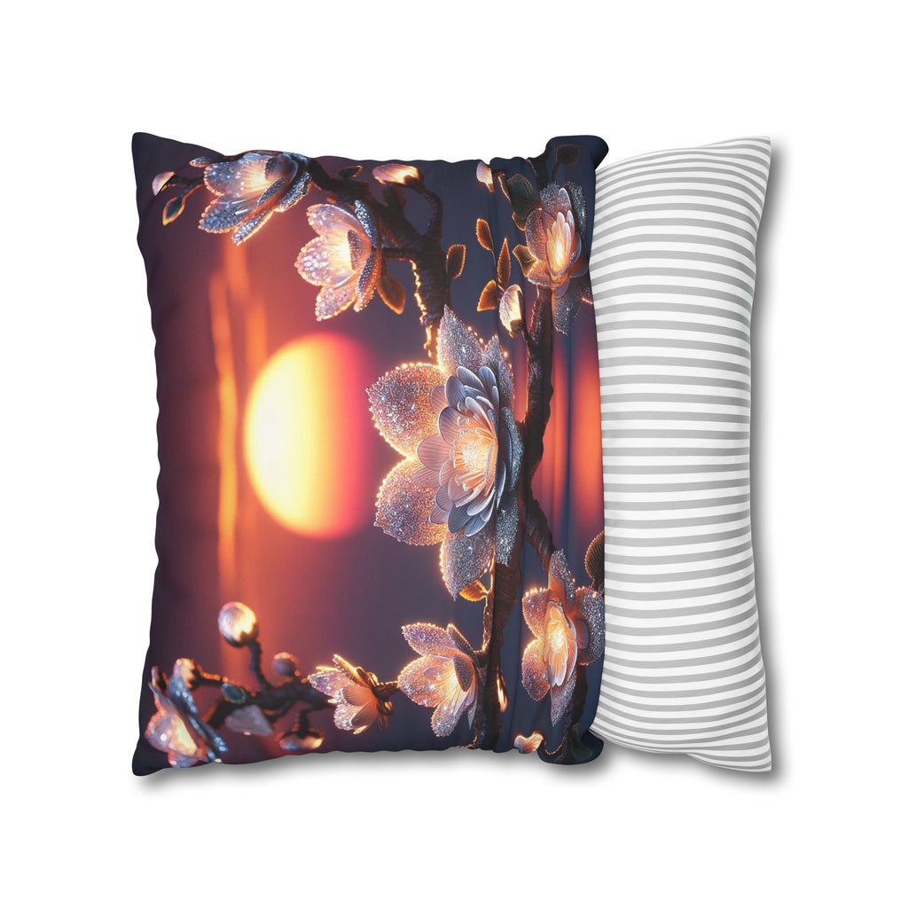 White, diamond flowers in the night - Suede Square Pillowcase