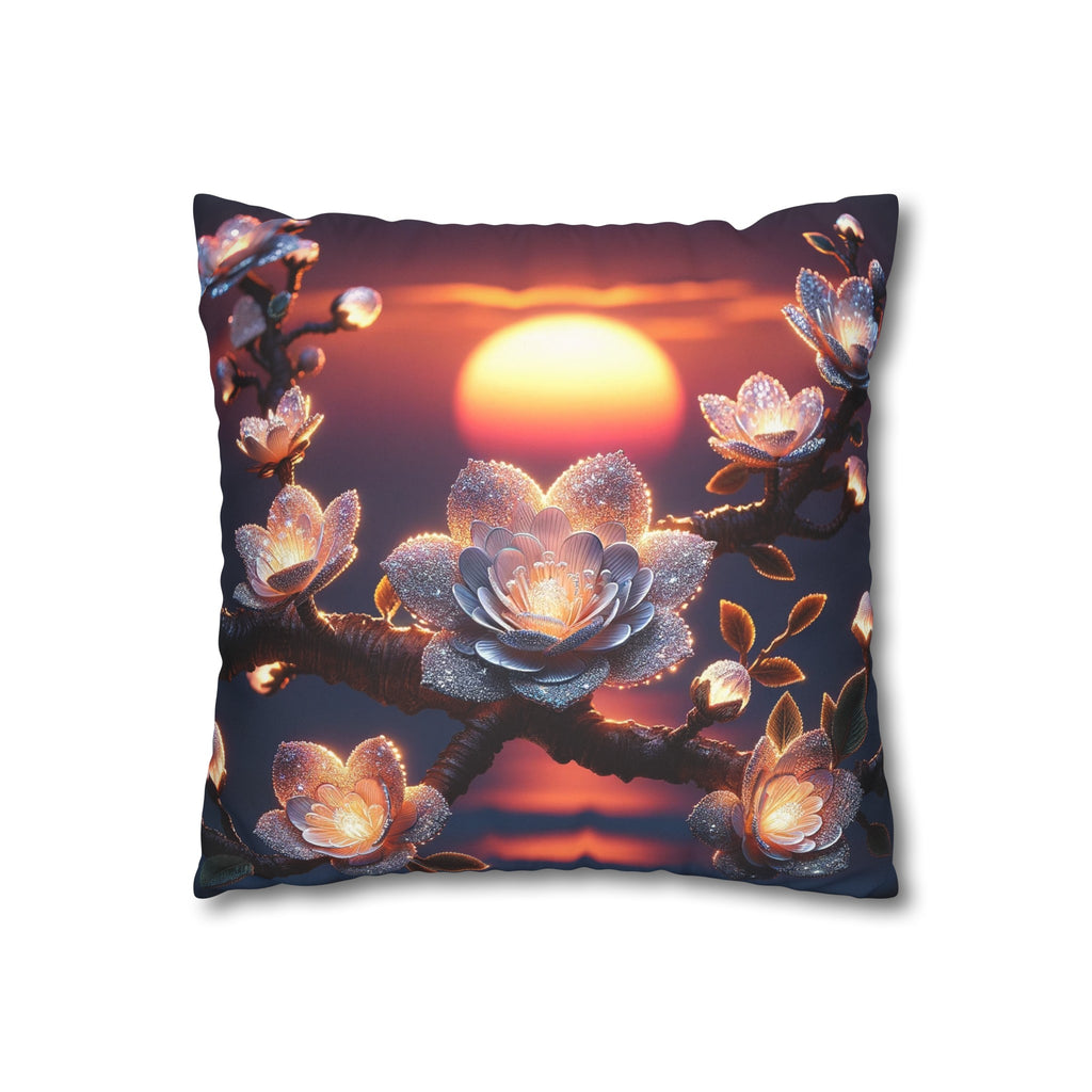 White, diamond flowers in the night - Suede Square Pillowcase