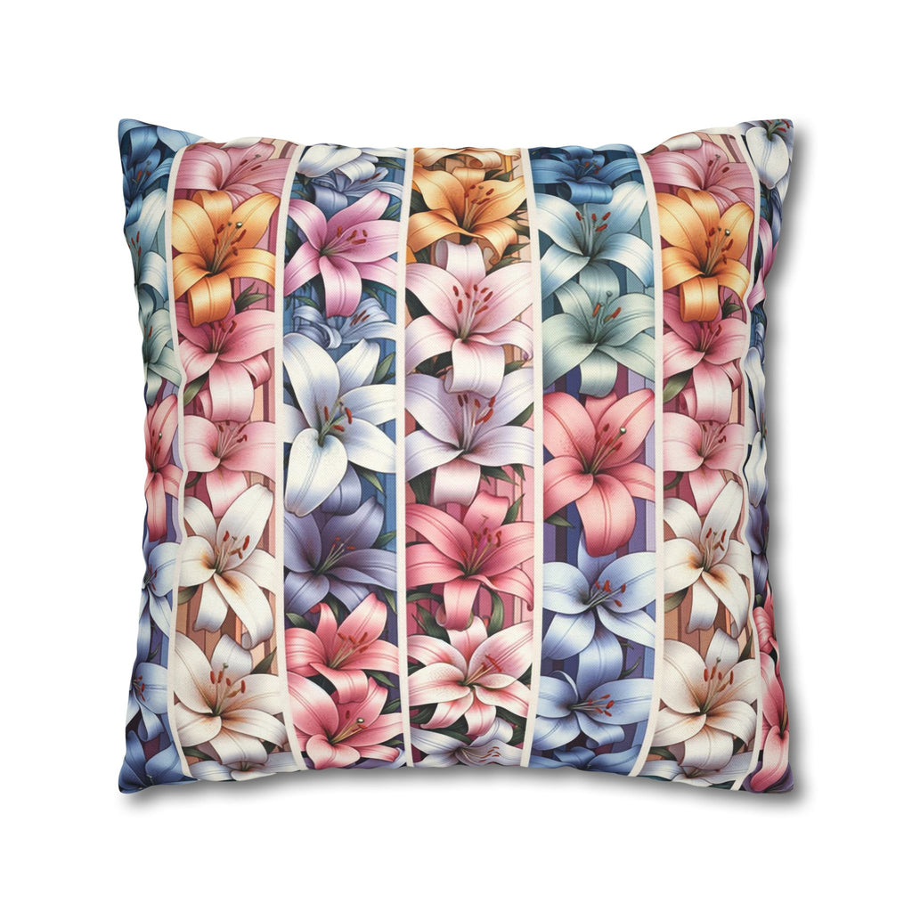 Pastel coloured Lilies in columns - Polyester Square Pillowcase