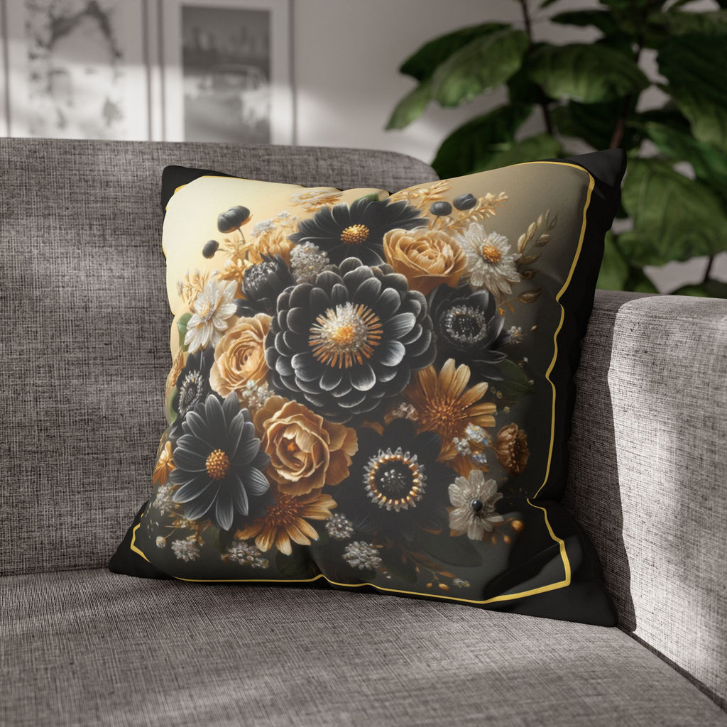 Black & gold (with golden outline) - Suede Square Pillowcase