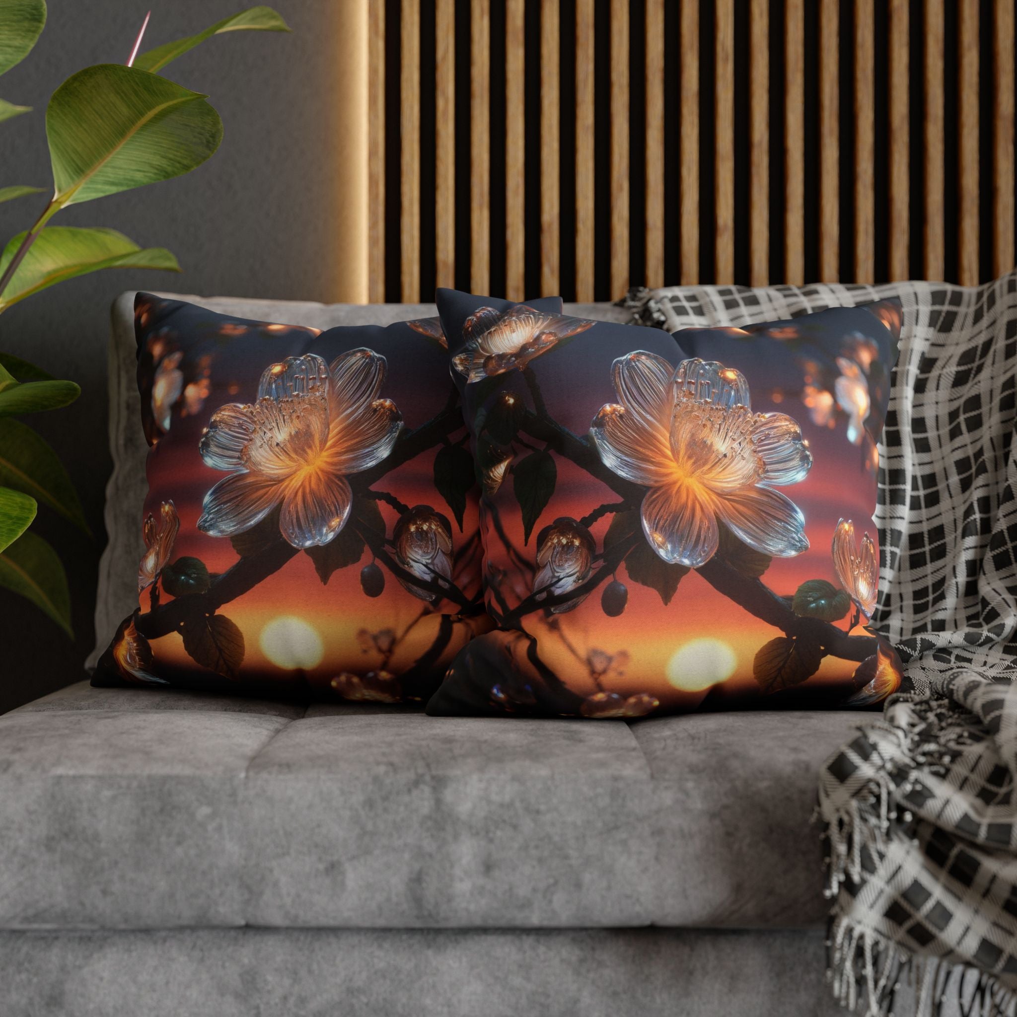 Diamond-white flowers (in sunset) - Polyester Square Pillowcase