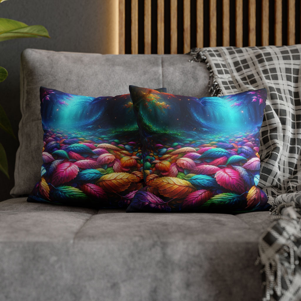 Magical leaves (blue light) - Suede Square Pillowcase