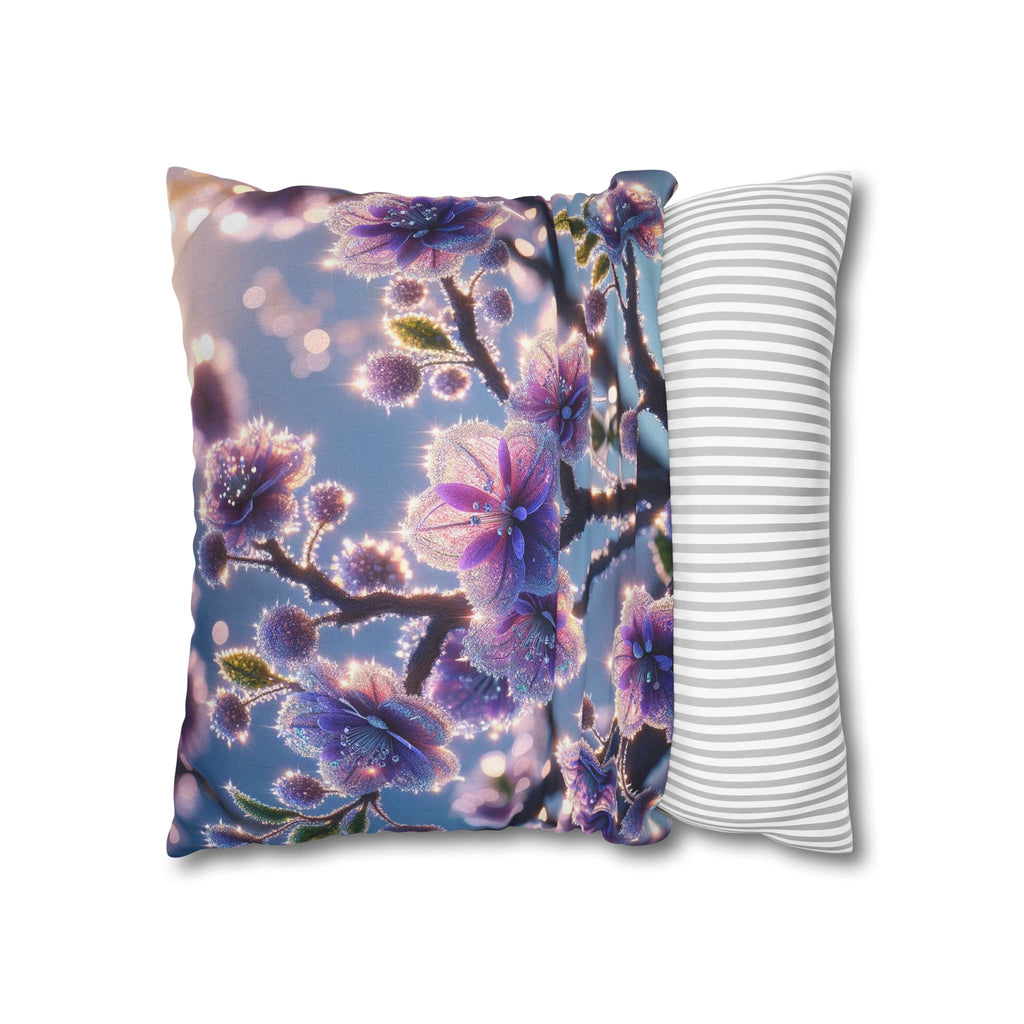 Lavender coloured flowers with sky blue background -  Polyester Square Pillowcase