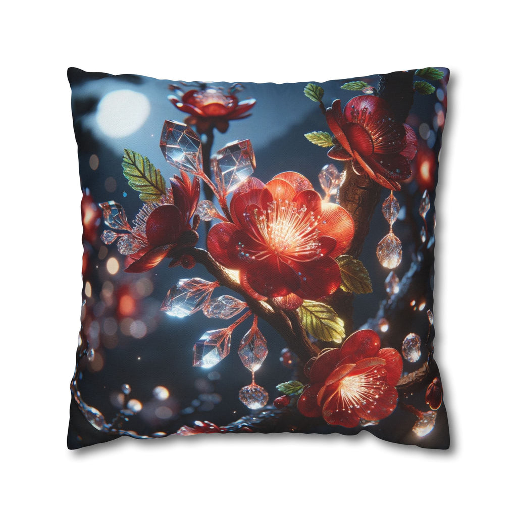 Red flowers in the night - Polyester Square Pillowcase
