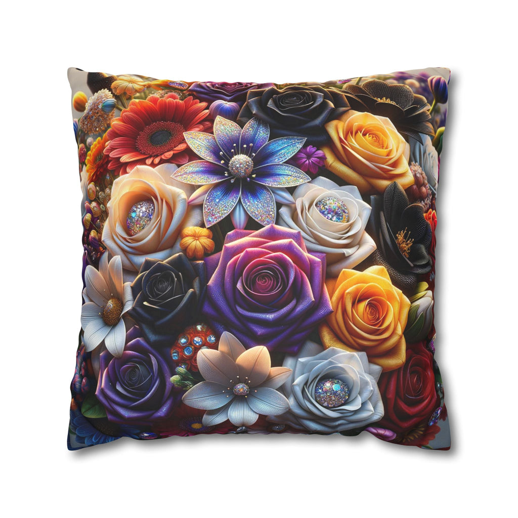 Colourful Bouquet of big flowers- Suede Square Pillowcase