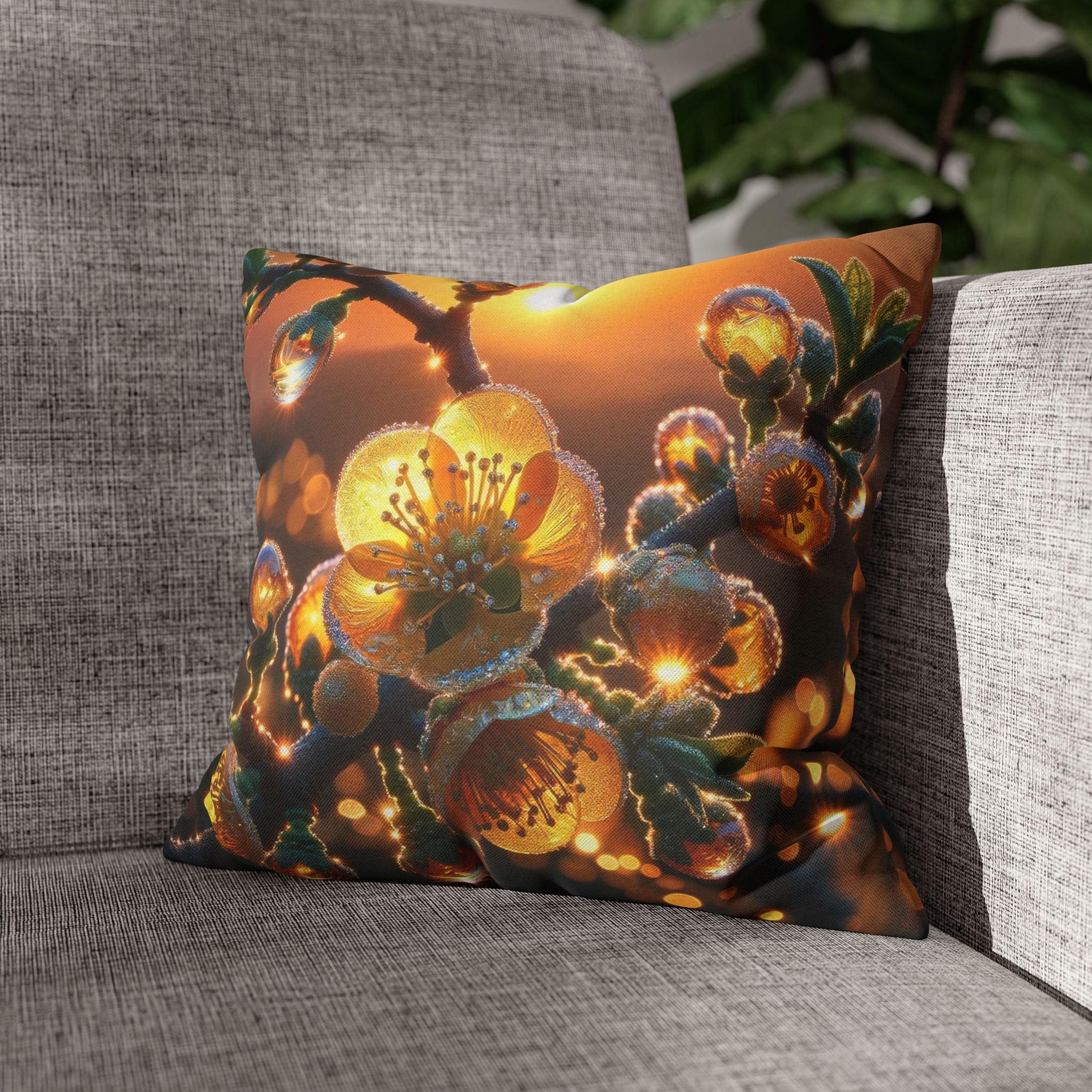 Yellow diamond-like flowers - Polyester Square Pillowcase
