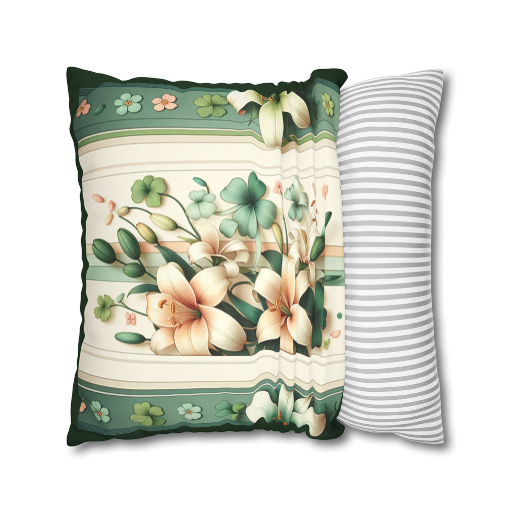 Green and white lilies - Suede Square Pillowcase