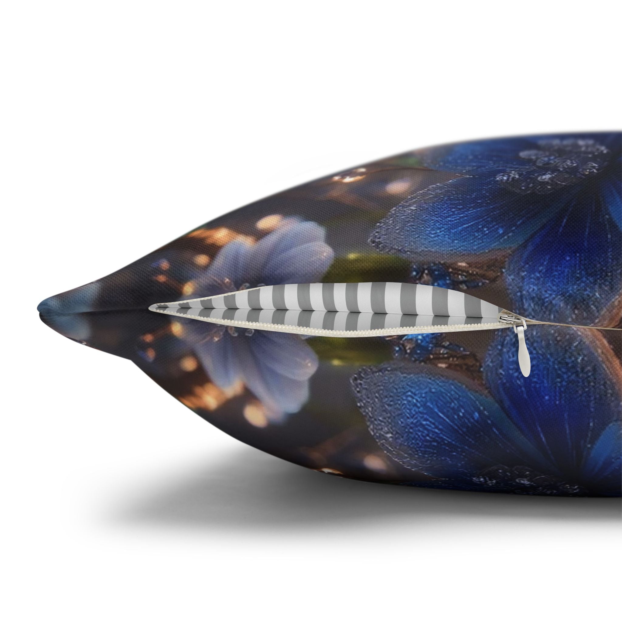 Blue, diamond flowers (4) - Polyester Square Pillowcase