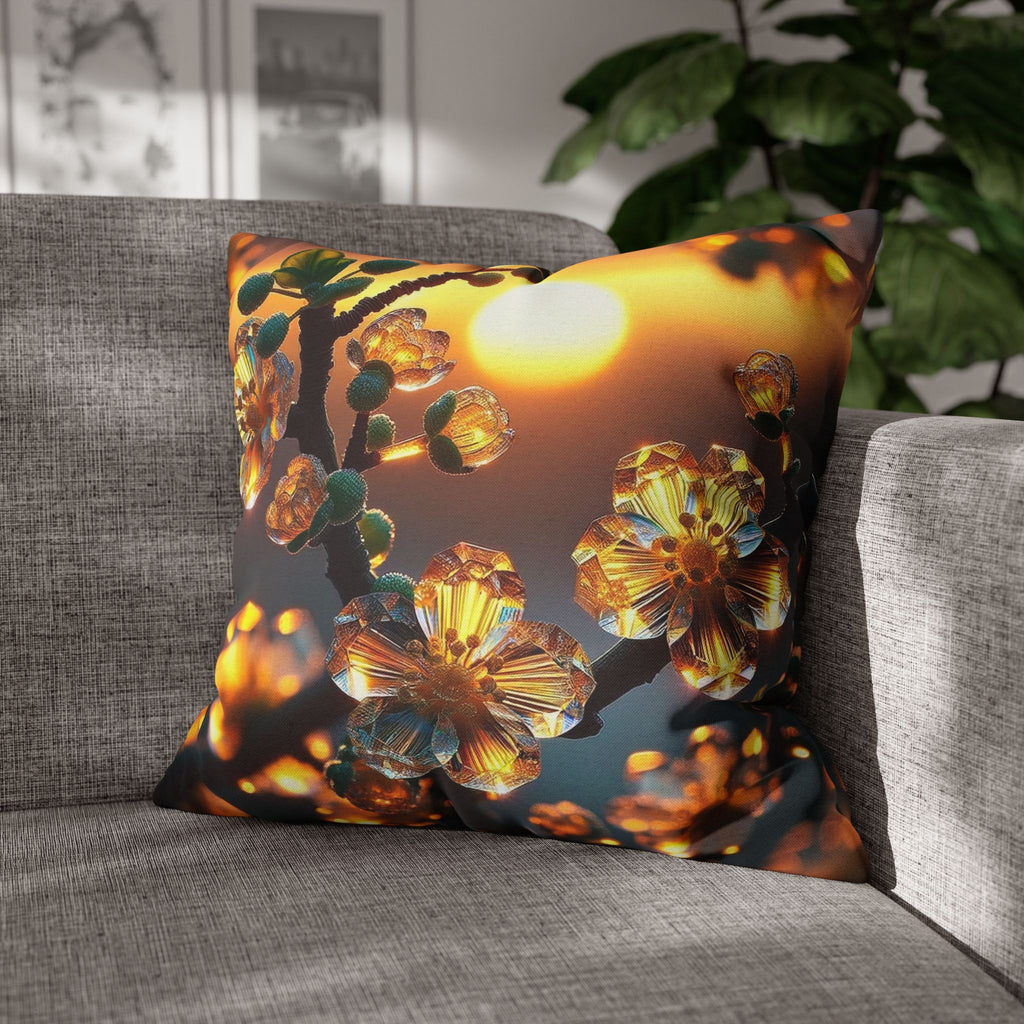 Yellow flowers in sunset - Polyester Square Pillowcase