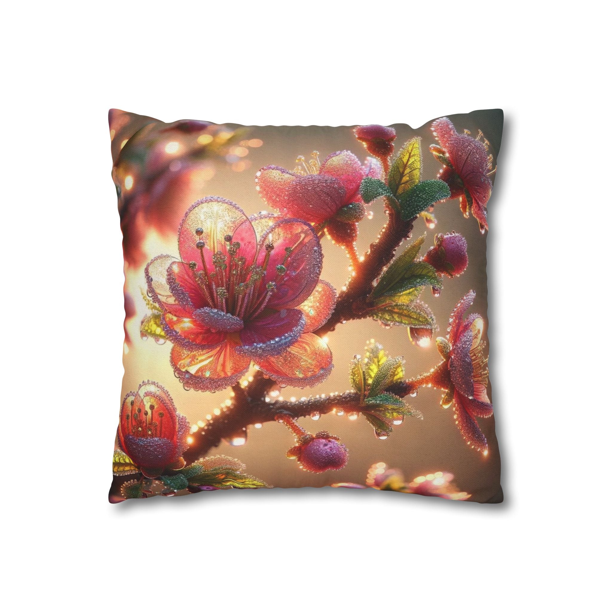 Large Pink diamond flowers - Polyester Square Pillowcase