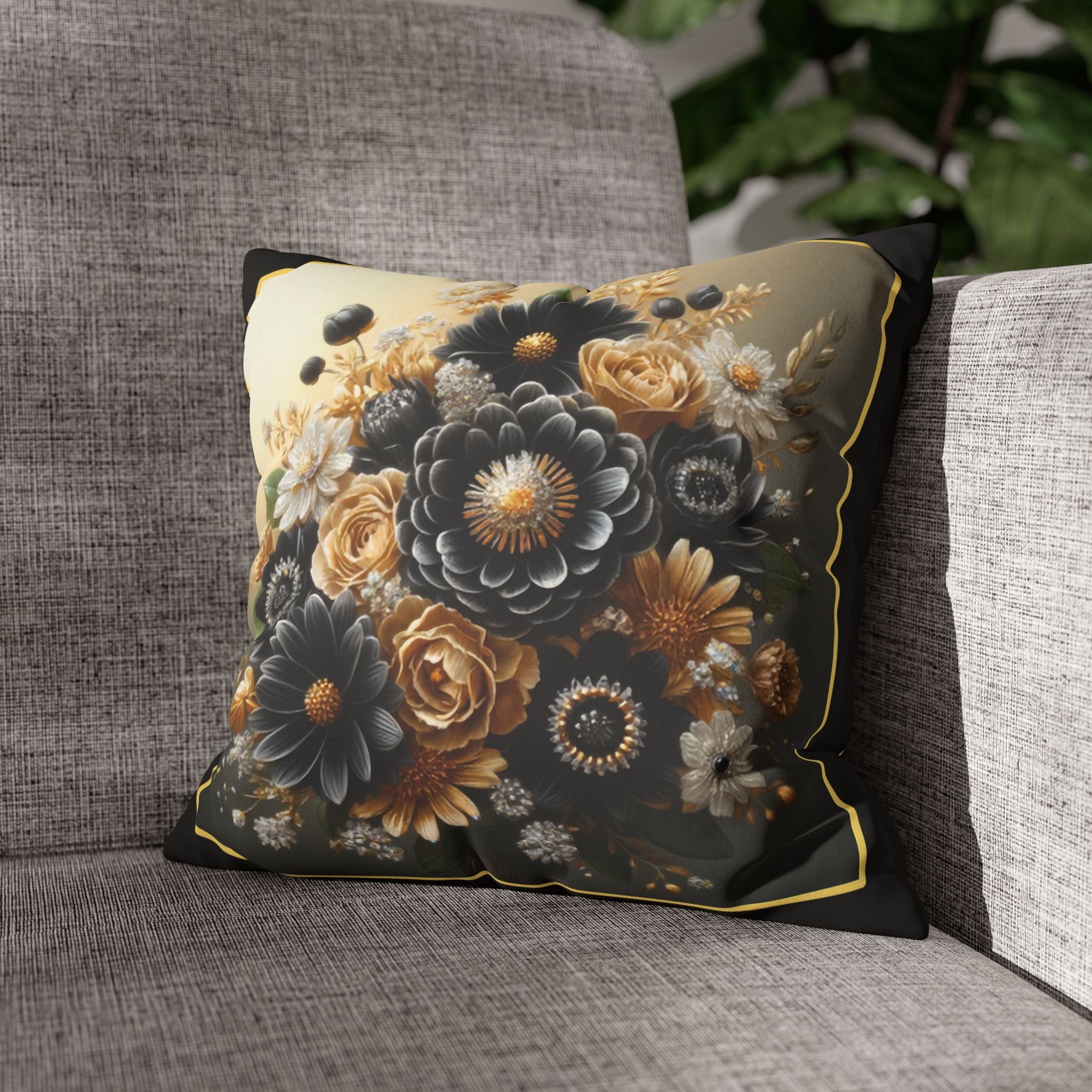 Black & gold (with golden outline) - Suede Square Pillowcase