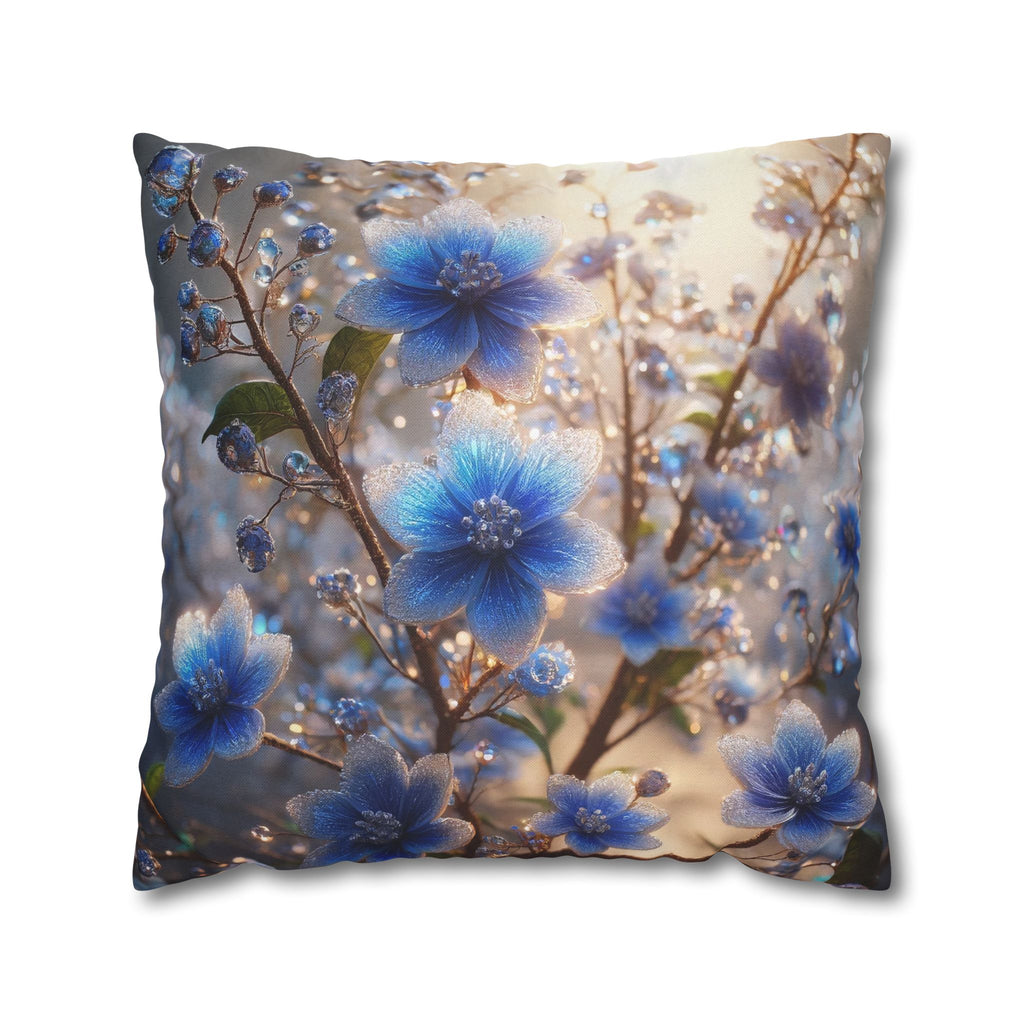 Blue, diamond flowers (4) - Polyester Square Pillowcase