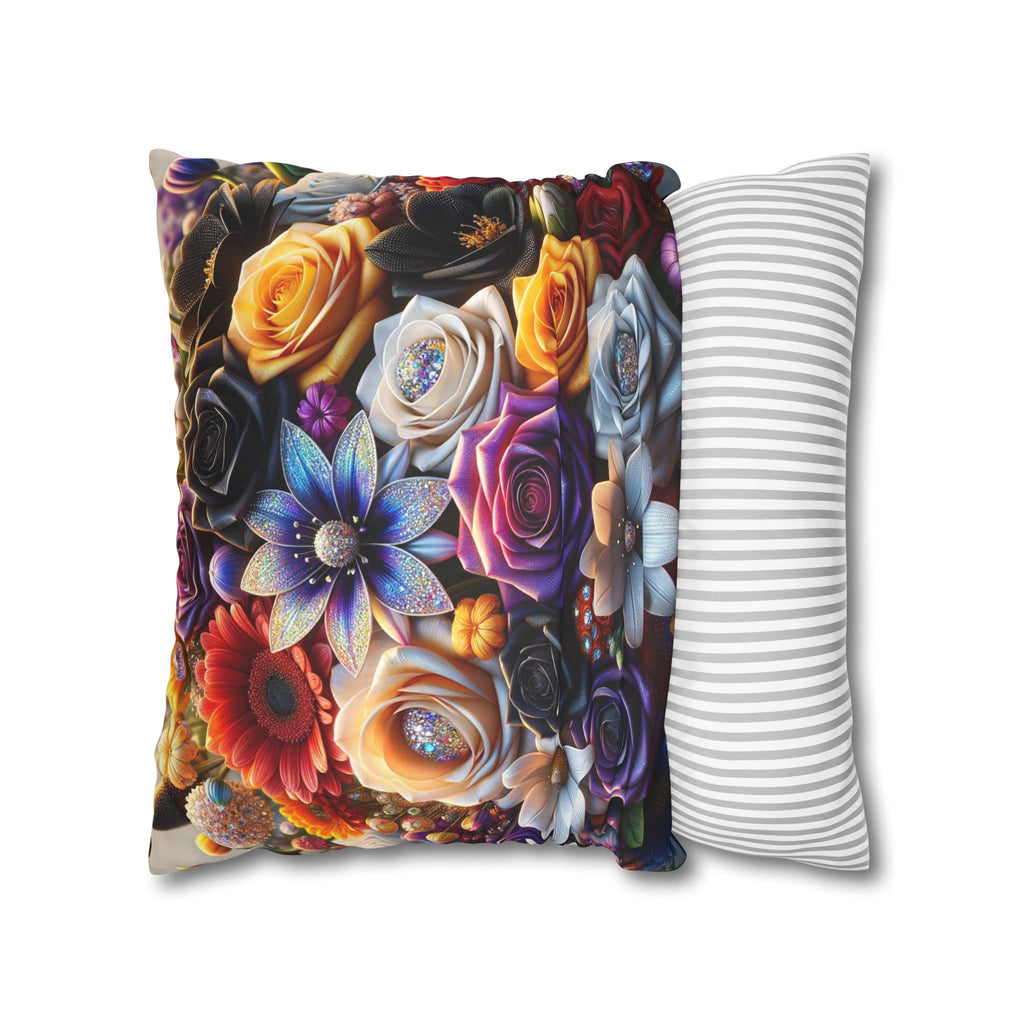 Colourful Bouquet of big flowers- Suede Square Pillowcase