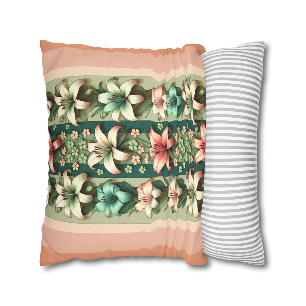 Lilies on peach background - Polyester Square Pillowcase