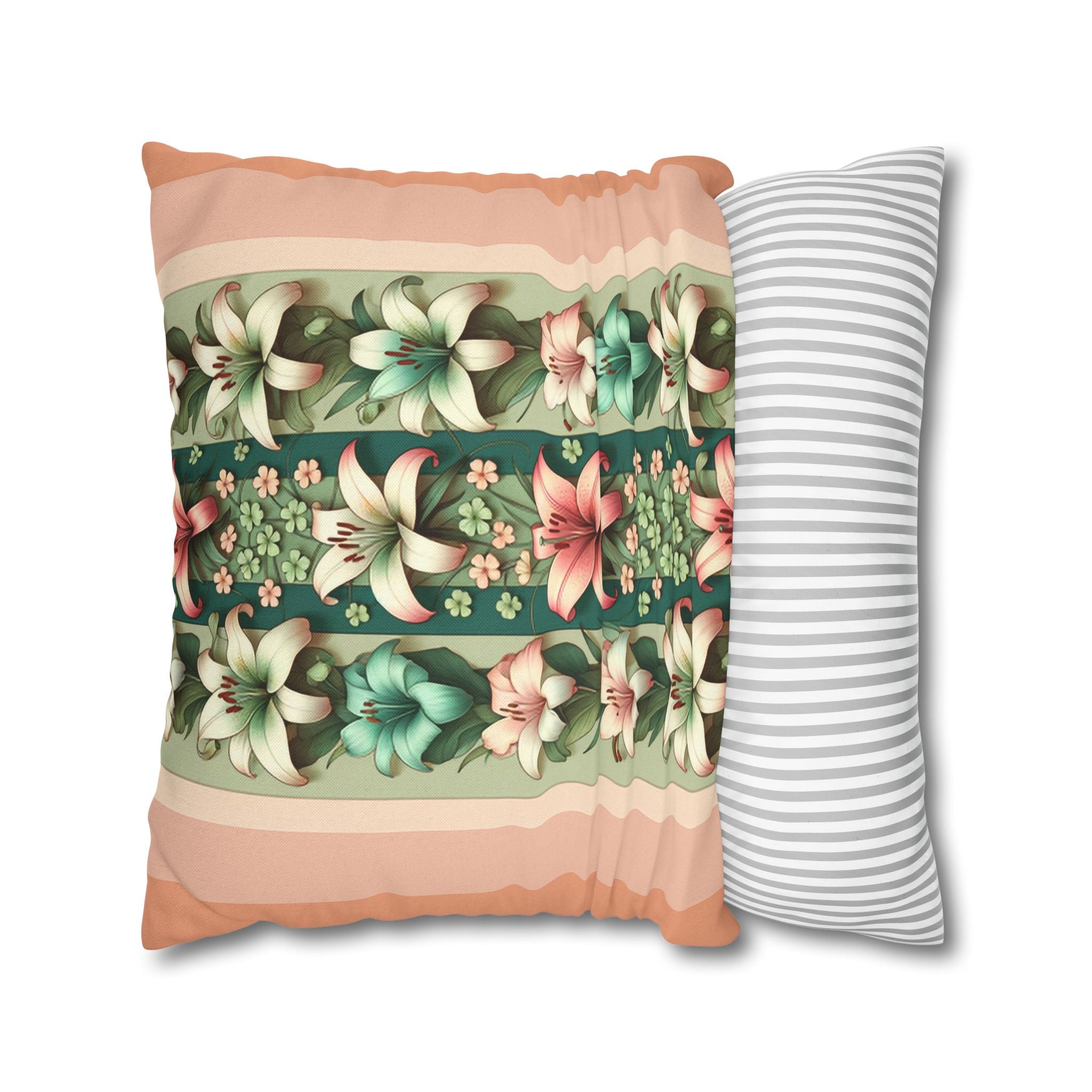 Lilies on peach background - Polyester Square Pillowcase