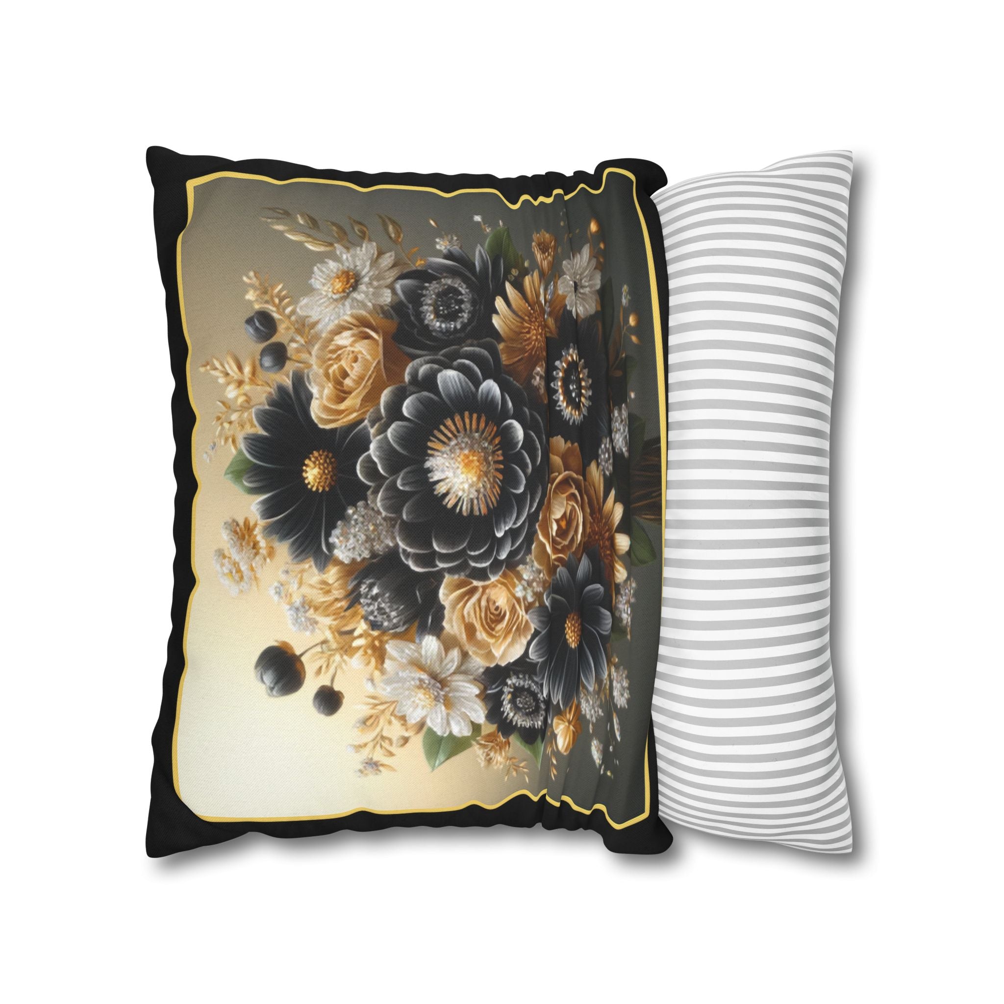 Black and Golden Bouquet (1) - Polyester Square Pillowcase