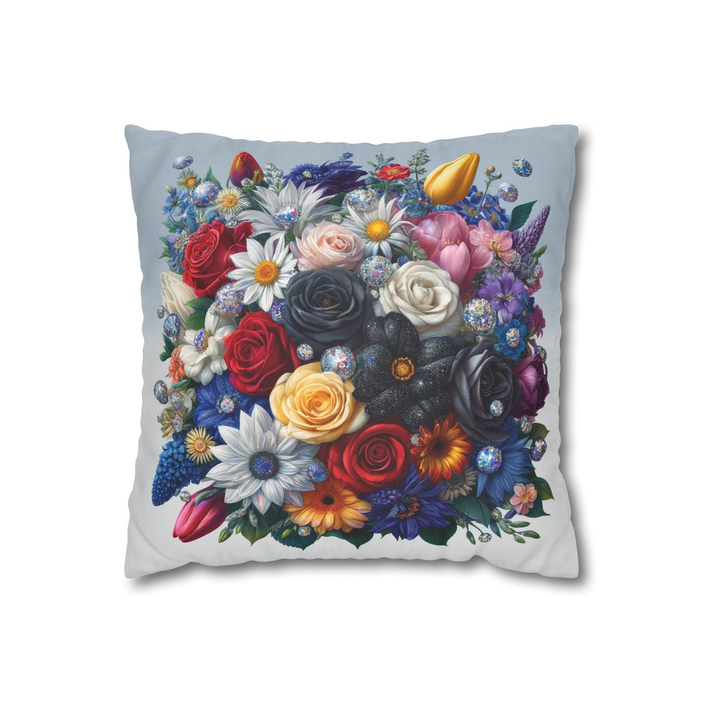 Colourful Bouquet (blue background) - Suede Square Pillowcase