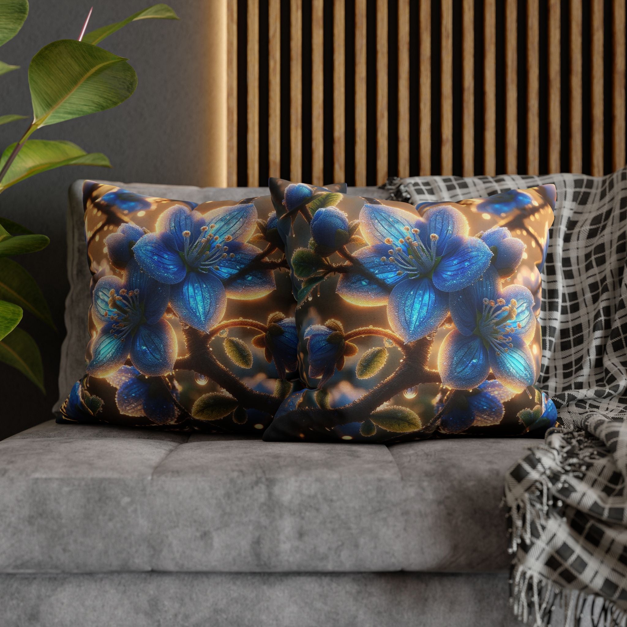 Blue, diamond flowers (3) - Polyester Square Pillowcase