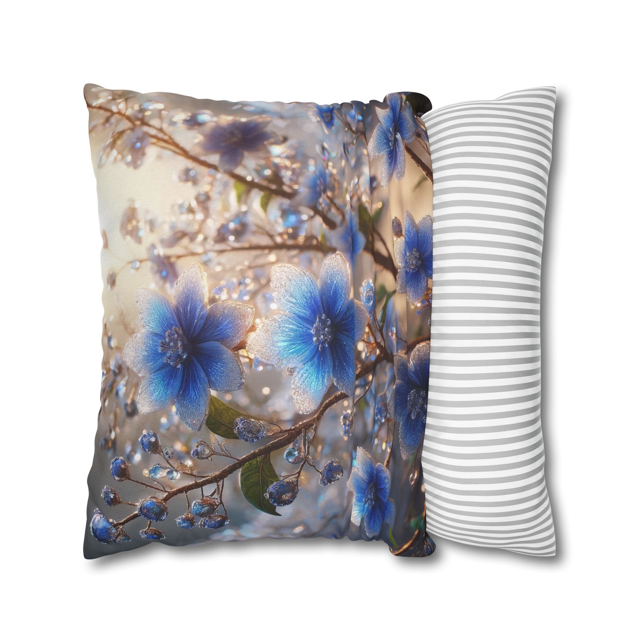 Blue, diamond flowers (4) - Polyester Square Pillowcase