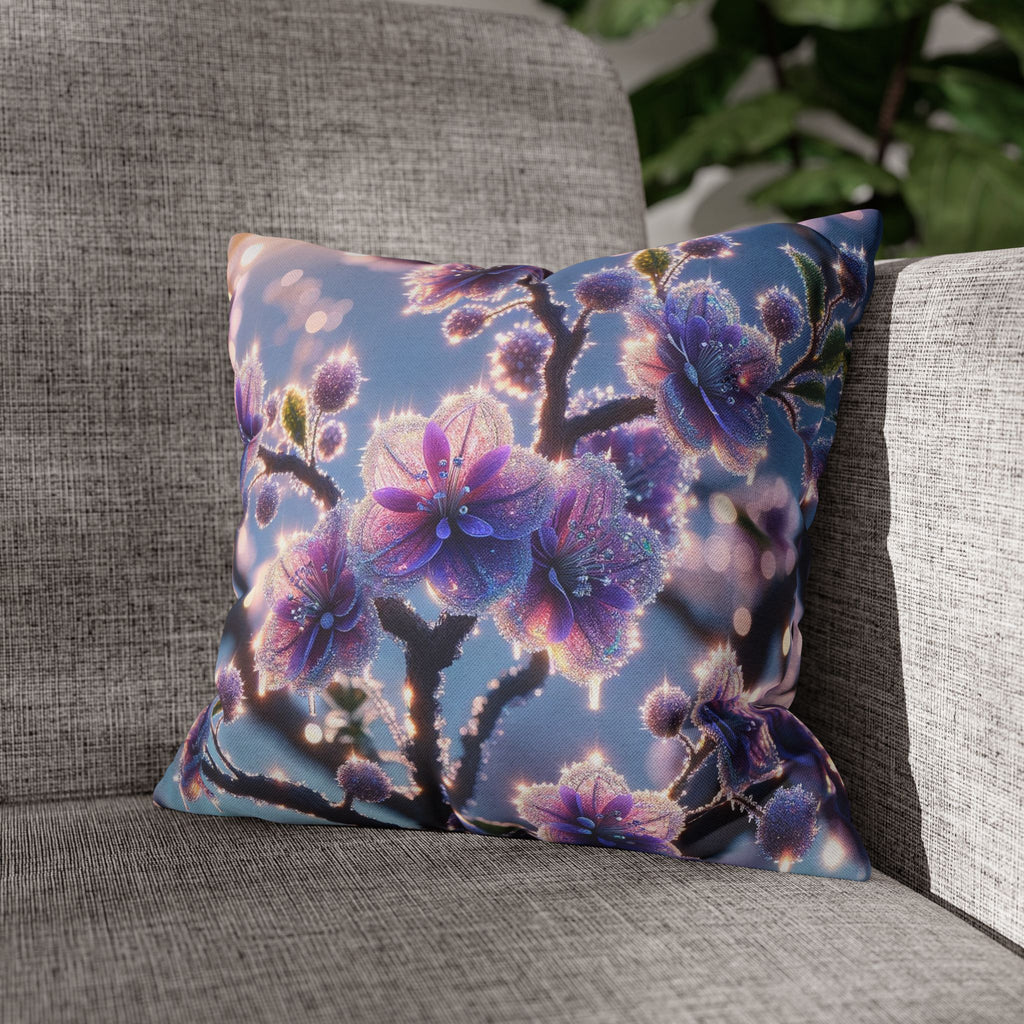 Lavender coloured flowers with sky blue background -  Polyester Square Pillowcase