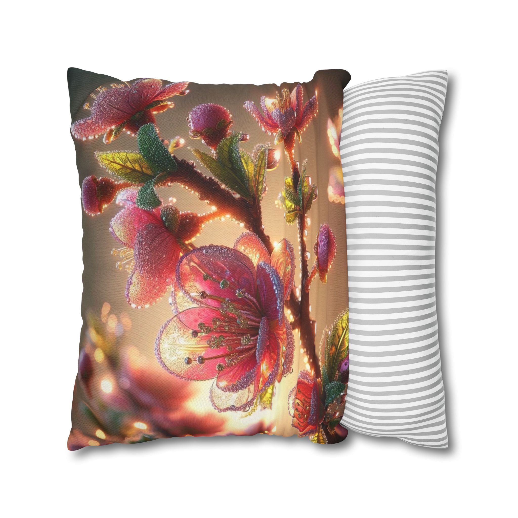 Large Pink diamond flowers - Polyester Square Pillowcase