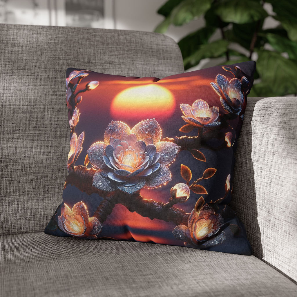 White flowers in the night - Polyester Square Pillowcase