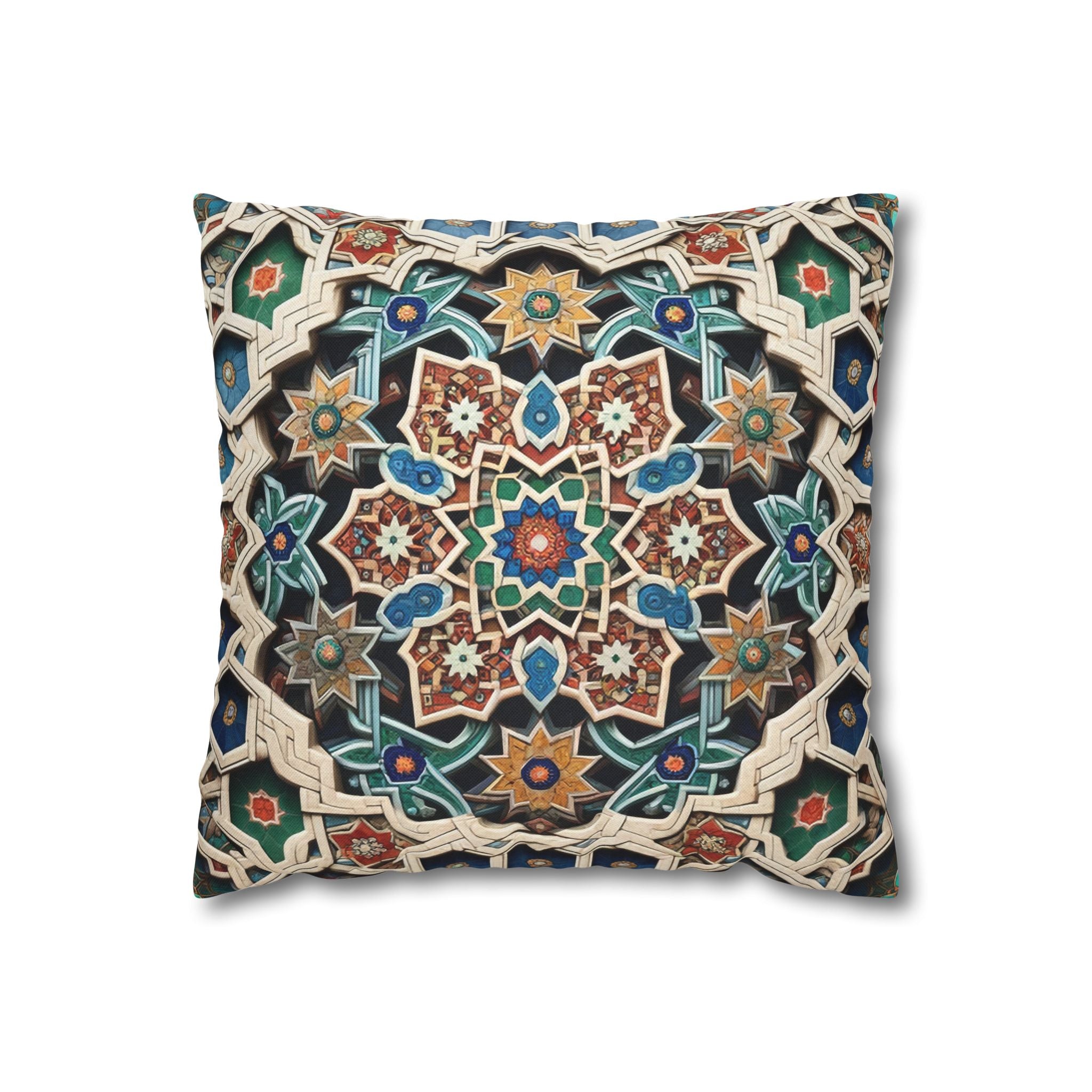Persian Art , orange-blue - Polyester Square Pillowcase