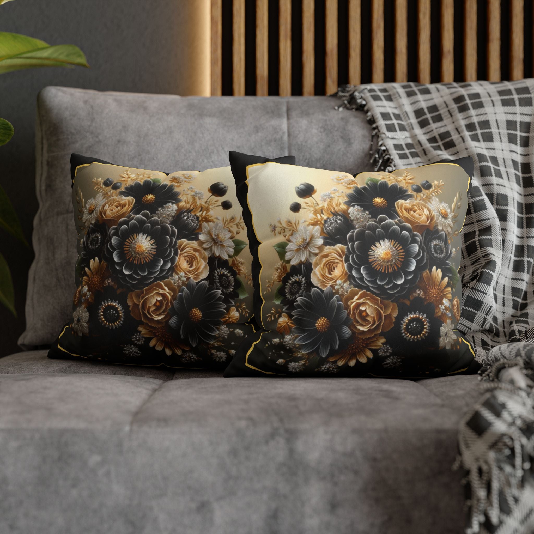 Black & gold (with golden outline) - Suede Square Pillowcase