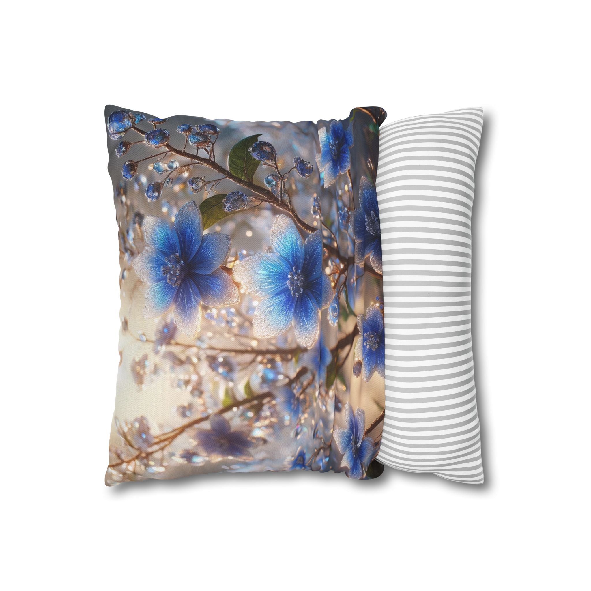 Blue, diamond flowers (4) - Polyester Square Pillowcase