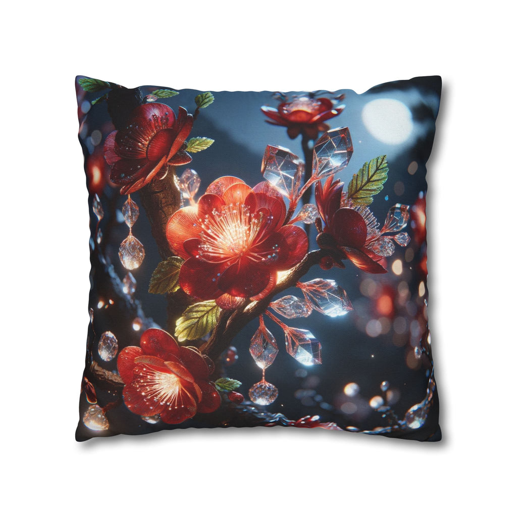 Red flowers in the night - Polyester Square Pillowcase
