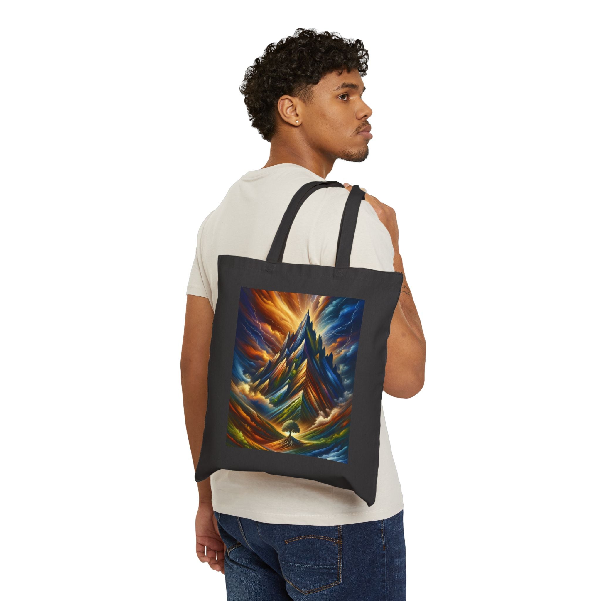 Vibrant Mountain Art Tote Bag, Eco-Friendly Canvas Bag, Reusable Shopping Tote, Gift for Nature Lovers, Art Lovers' Tote