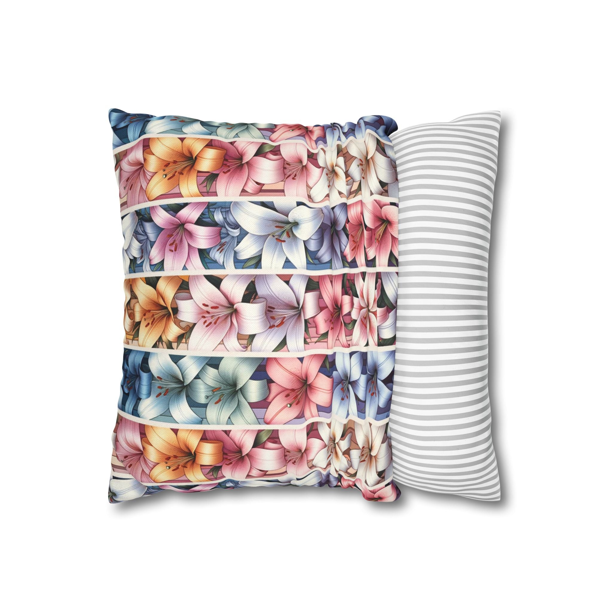 Pastel coloured Lilies in columns - Polyester Square Pillowcase
