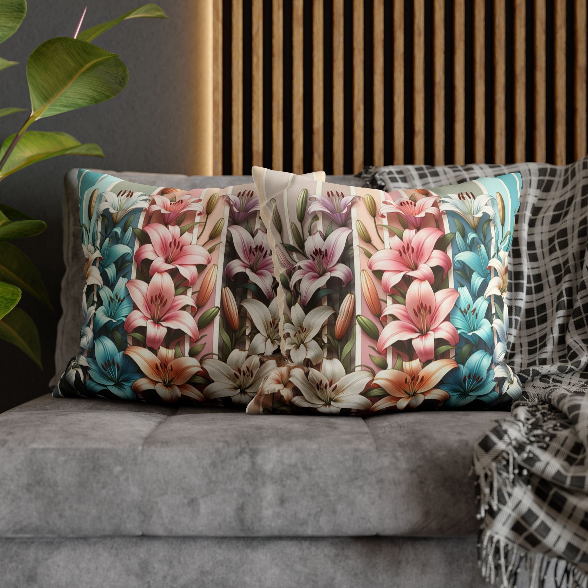 Lilies (in columns) - Suede Square Pillowcase