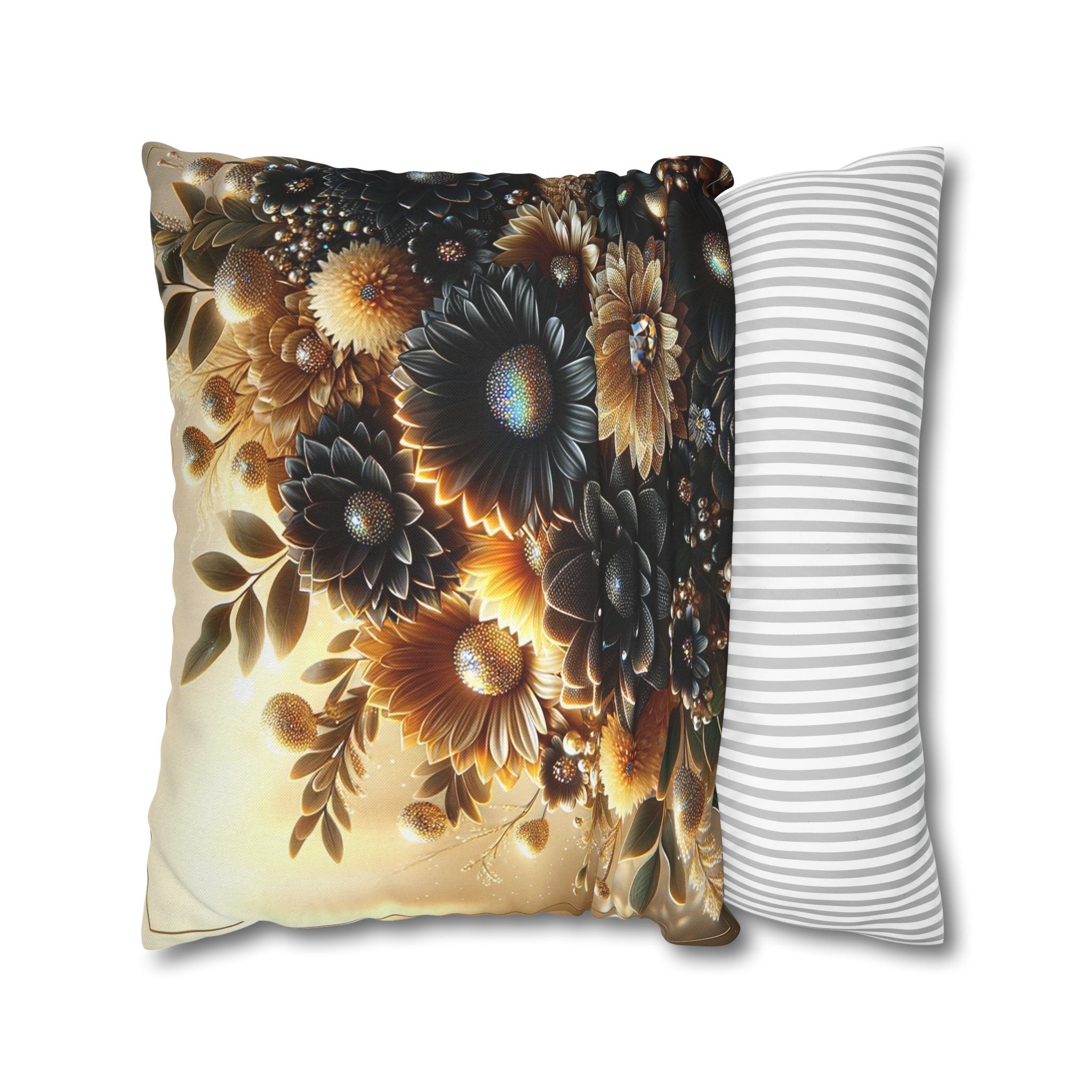 Black-golden Bouquet (2) - Polyester Square Pillowcase
