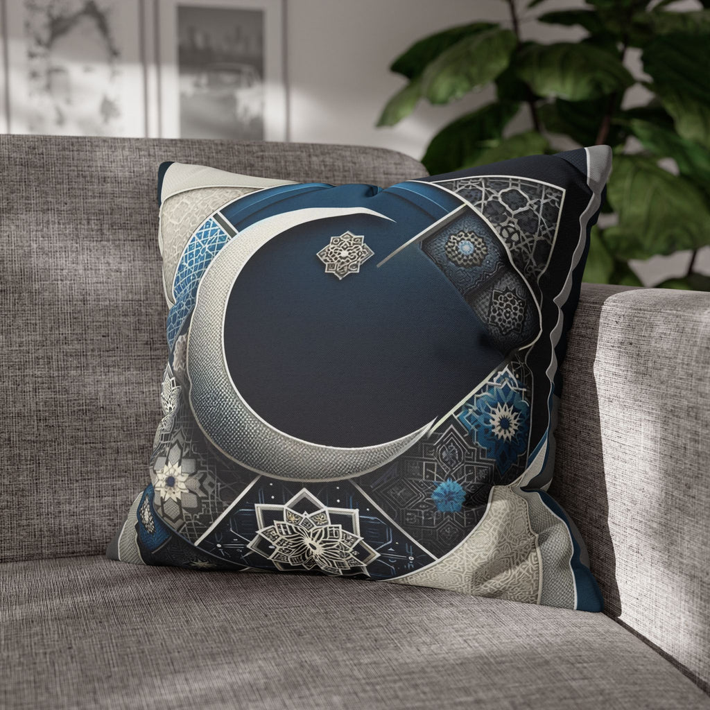 Islamic Art, Silver-blue - Polyester Square Pillowcase