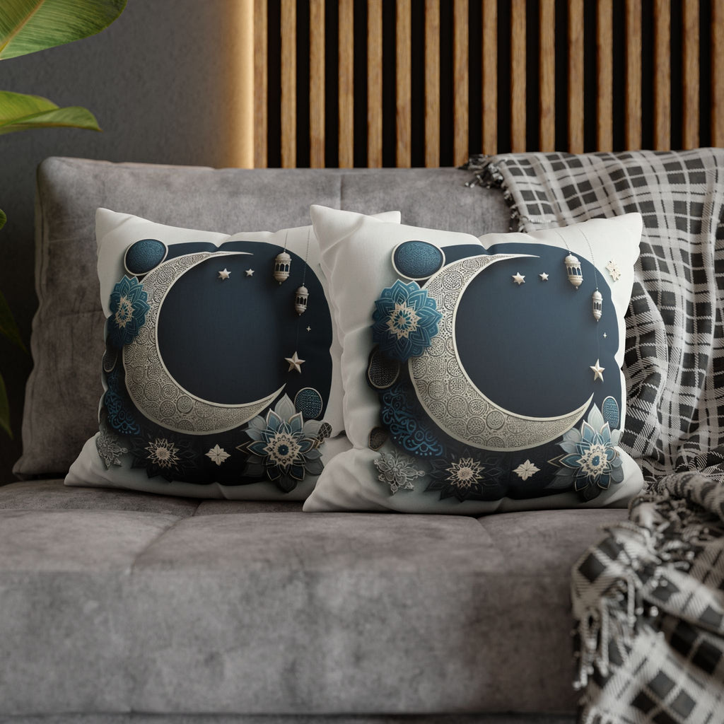 Islamic Art (large silver moon) - Suede Square Pillowcase