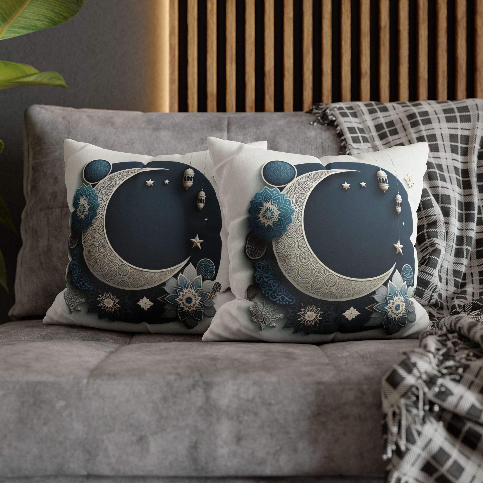 Islamic Art (large silver moon) - Suede Square Pillowcase