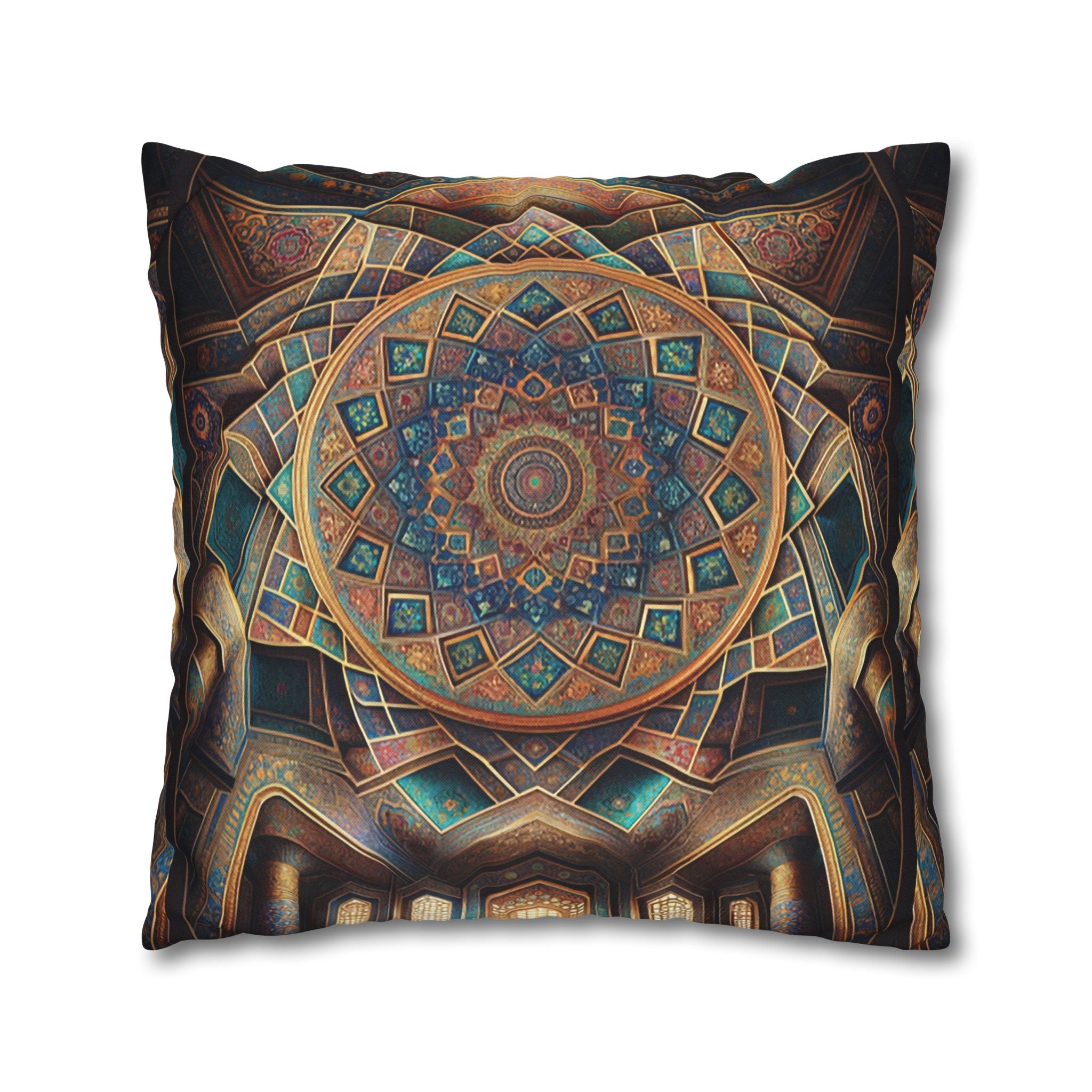 Persian art, brown-blue - Polyester Square Pillowcase