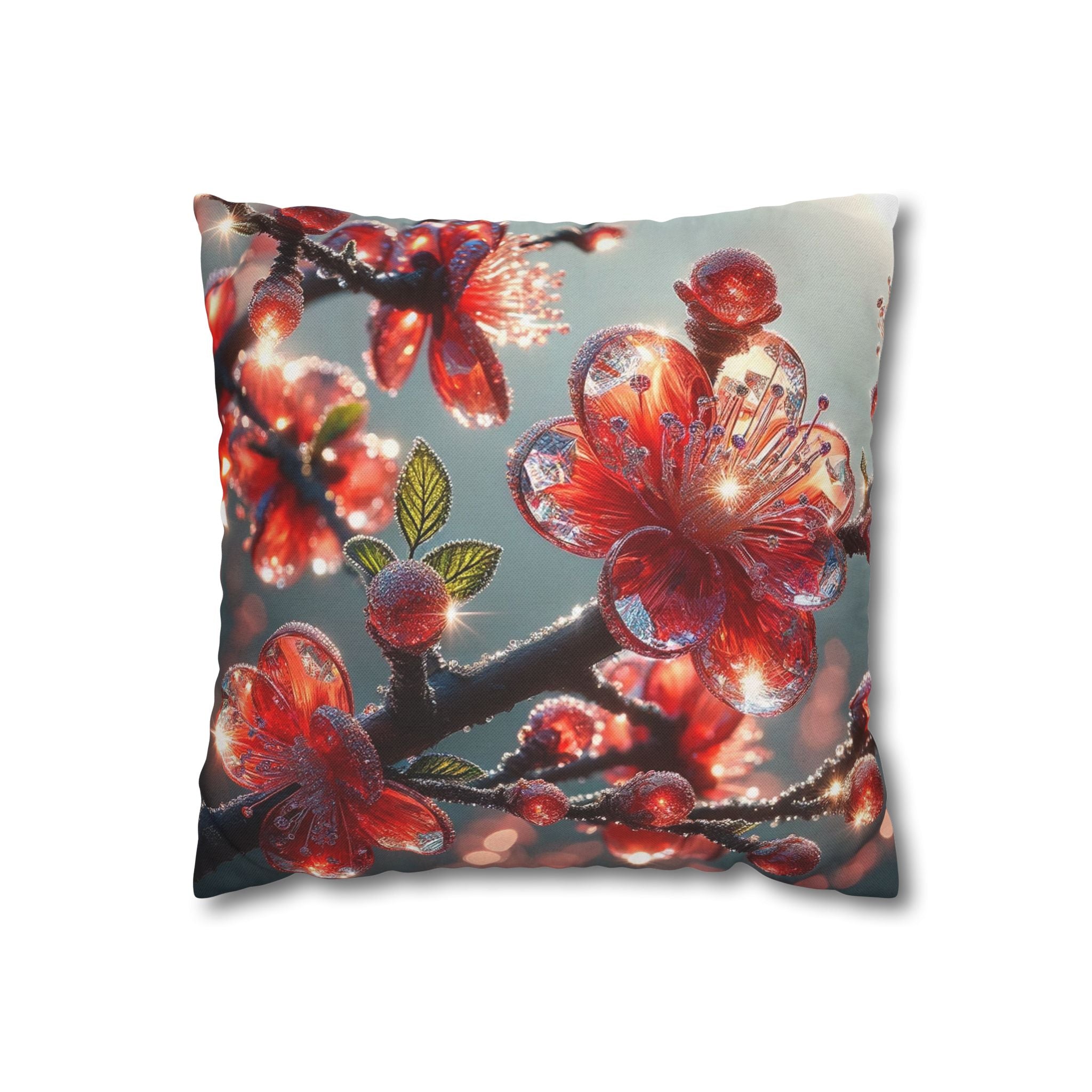Diamond-red flowers - Polyester Square Pillowcase