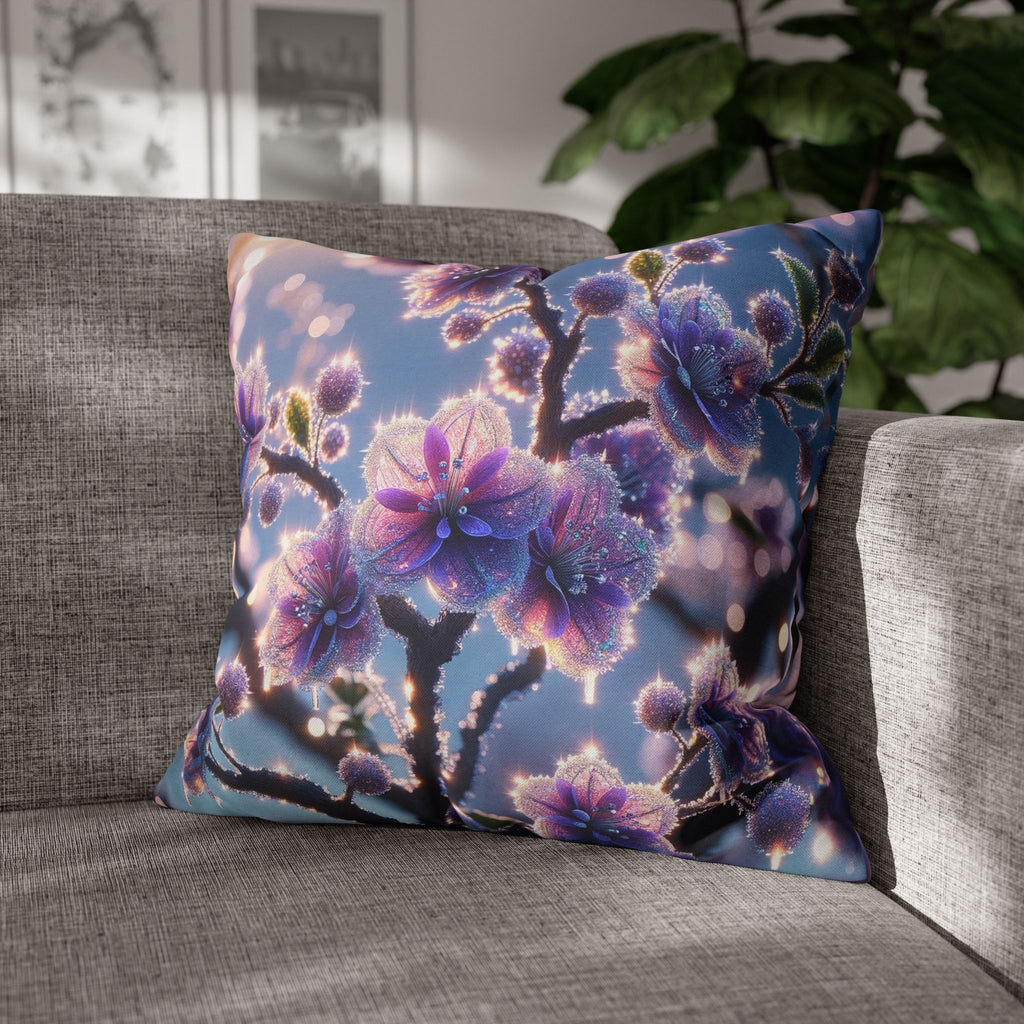 Lavender coloured flowers with sky blue background -  Polyester Square Pillowcase