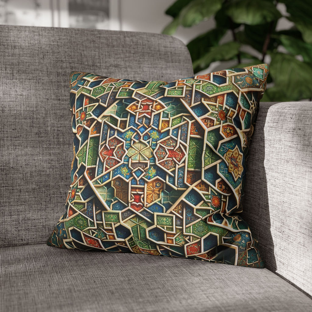 Persian art, orange-green - Polyester Square Pillowcase