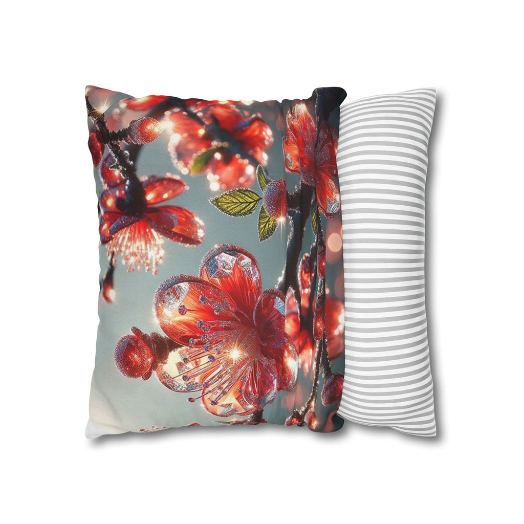 Diamond-red flowers - Polyester Square Pillowcase