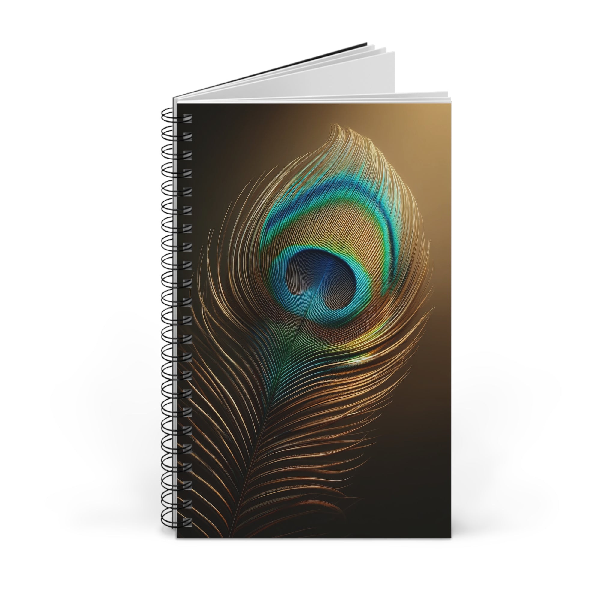 Fantasy Peacock Feather Gold-Blue - Spiral Journal