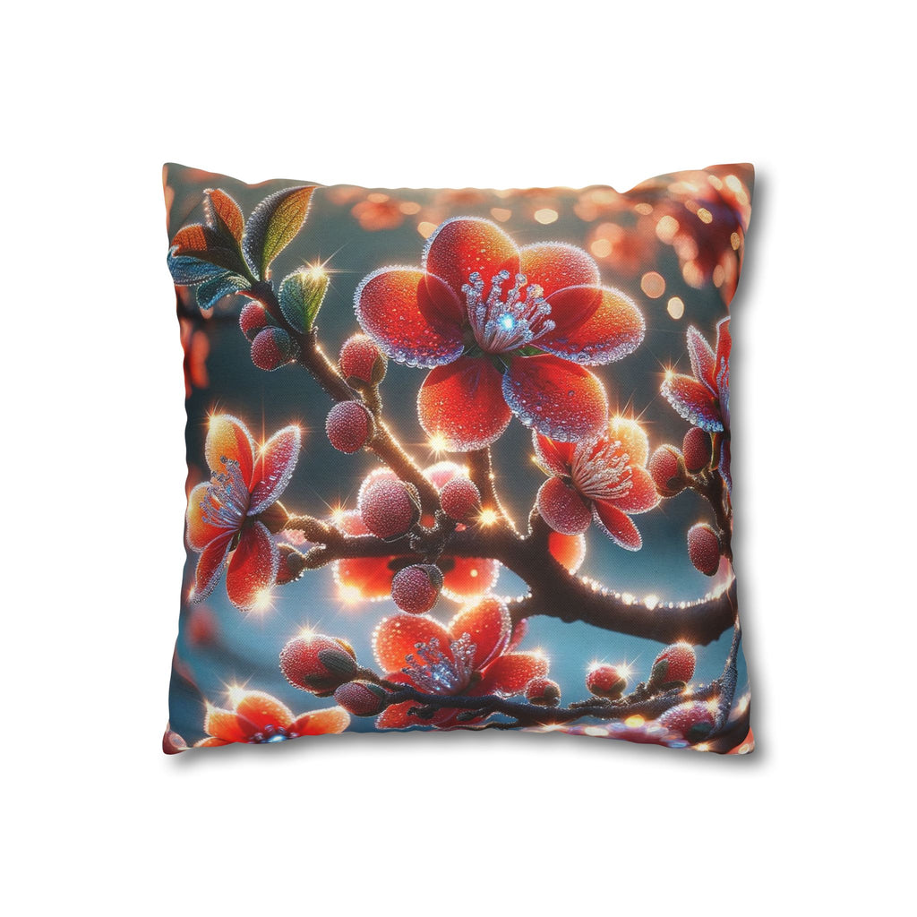 Red flowers with grey background - Polyester Square Pillowcase