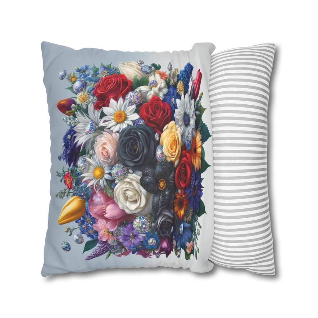 Colourful Bouquet (blue background) - Suede Square Pillowcase